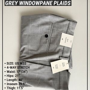 NWT H&M Grey Windowpane Slim Fit Stretch Pants - Size 32